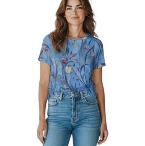 MISSLOOK Blue Floral Short Sleeve Top Sz.L EUC.